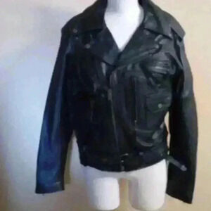 DKNY Vintage Leather Black Biker Motorcycle Painted Club 1993 Bomber Jacket